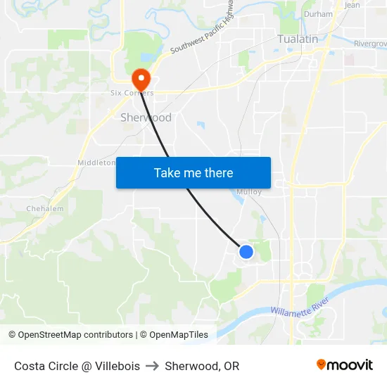 Costa Circle @ Villebois to Sherwood, OR map