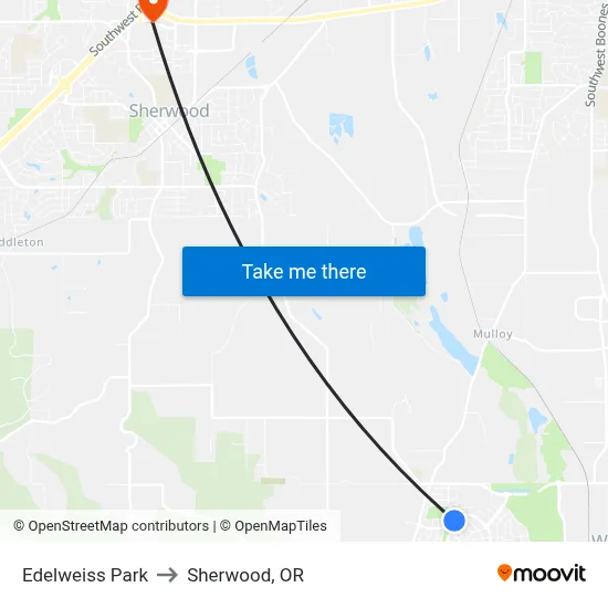 Edelweiss Park to Sherwood, OR map