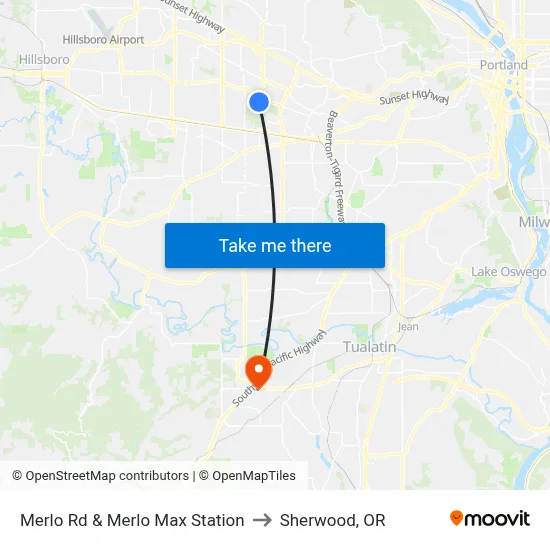 Merlo Rd & Merlo Max Station to Sherwood, OR map