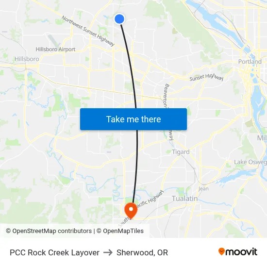 PCC Rock Creek Layover to Sherwood, OR map
