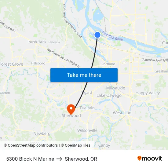 5300 Block N Marine to Sherwood, OR map