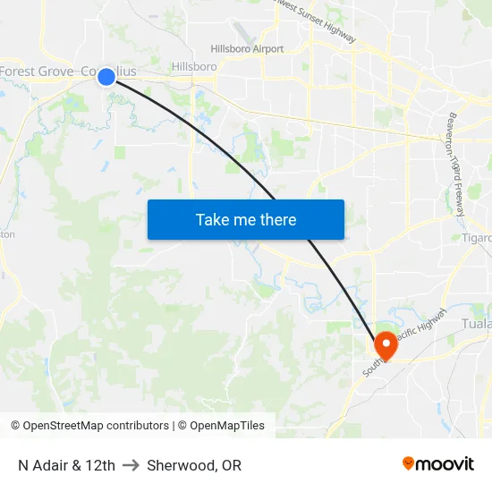N Adair & 12th to Sherwood, OR map