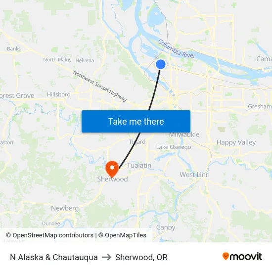 N Alaska & Chautauqua to Sherwood, OR map
