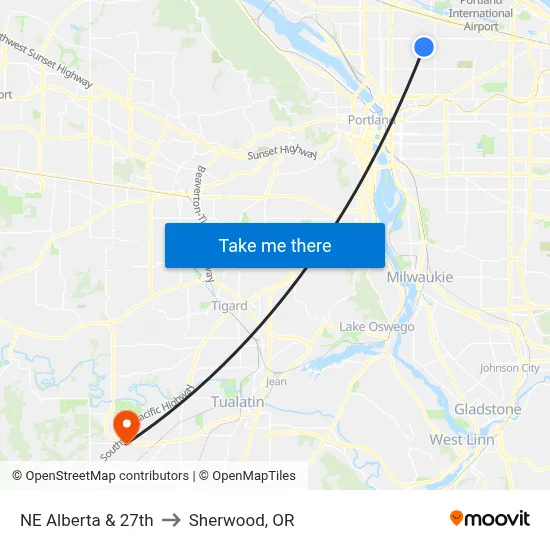 NE Alberta & 27th to Sherwood, OR map