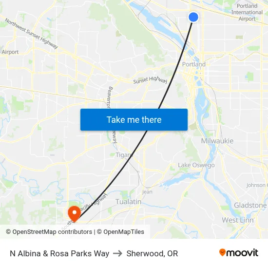 N Albina & Rosa Parks Way to Sherwood, OR map