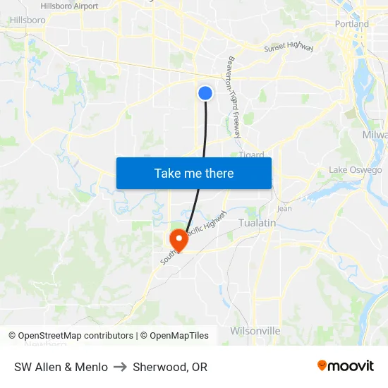 SW Allen & Menlo to Sherwood, OR map