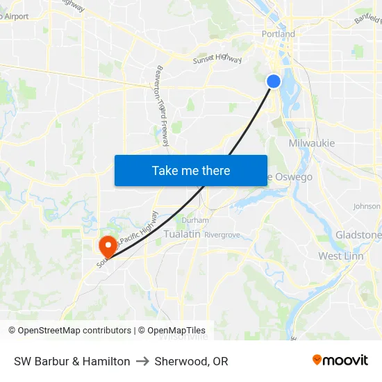 SW Barbur & Hamilton to Sherwood, OR map