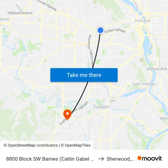 8800 Block SW Barnes (Catlin Gabel School) to Sherwood, OR map