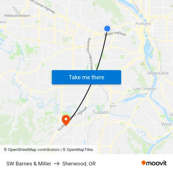 SW Barnes & Miller to Sherwood, OR map