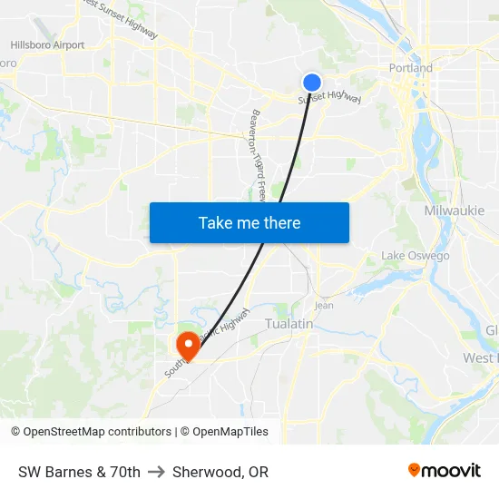 SW Barnes & 70th to Sherwood, OR map