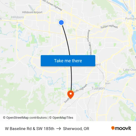 W Baseline Rd & SW 185th to Sherwood, OR map