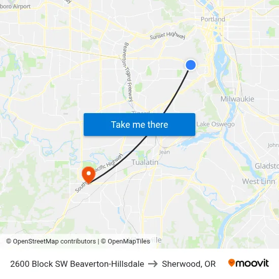 2600 Block SW Beaverton-Hillsdale to Sherwood, OR map