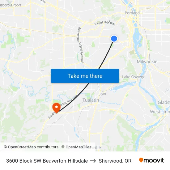 3600 Block SW Beaverton-Hillsdale to Sherwood, OR map