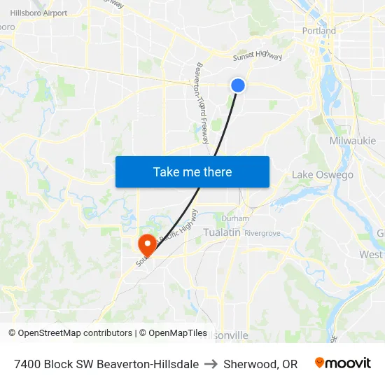 7400 Block SW Beaverton-Hillsdale to Sherwood, OR map