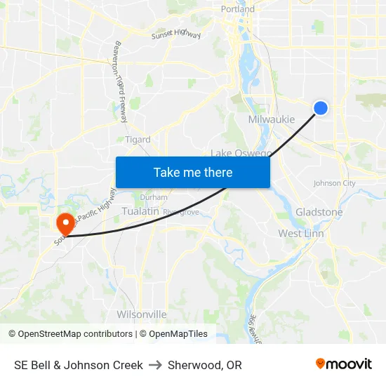 SE Bell & Johnson Creek to Sherwood, OR map