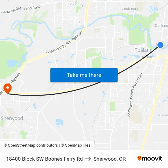 18400 Block SW Boones Ferry Rd to Sherwood, OR map