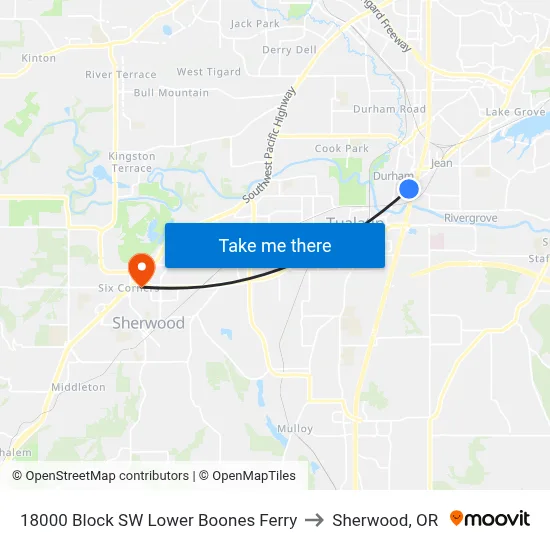 18000 Block SW Lower Boones Ferry to Sherwood, OR map