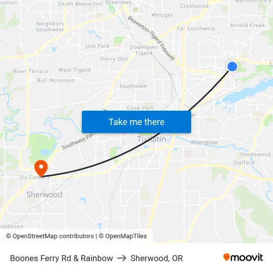 Boones Ferry Rd & Rainbow to Sherwood, OR map