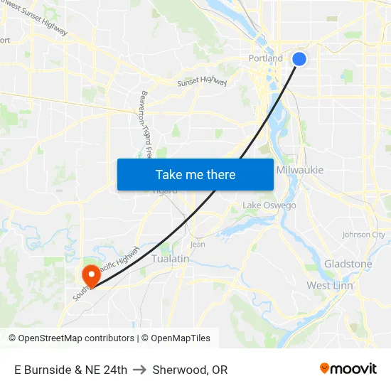 E Burnside & NE 24th to Sherwood, OR map