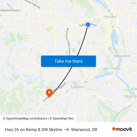 Hwy 26 on Ramp & SW Skyline to Sherwood, OR map