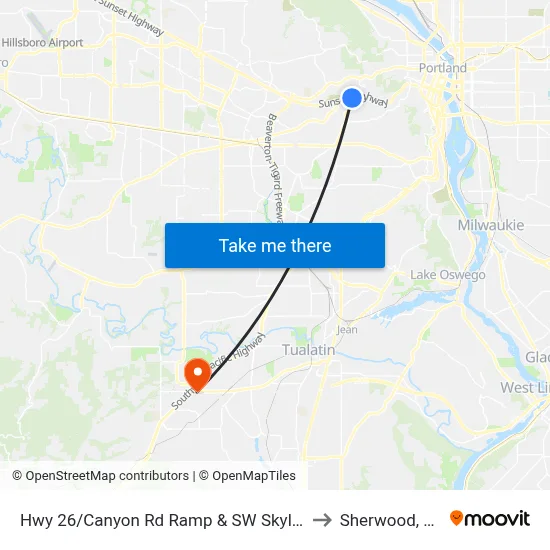 Hwy 26/Canyon Rd Ramp & SW Skyline to Sherwood, OR map