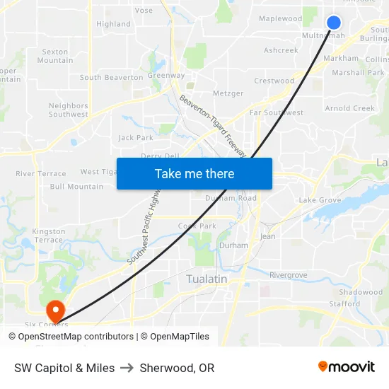 SW Capitol & Miles to Sherwood, OR map