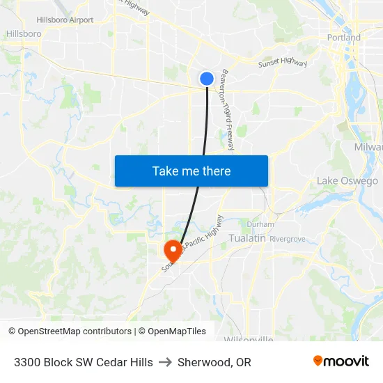 3300 Block SW Cedar Hills to Sherwood, OR map