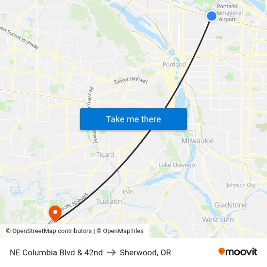 NE Columbia Blvd & 42nd to Sherwood, OR map