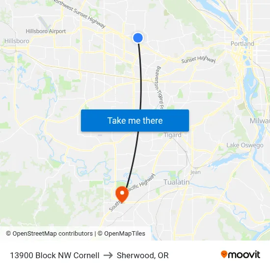 13900 Block NW Cornell to Sherwood, OR map
