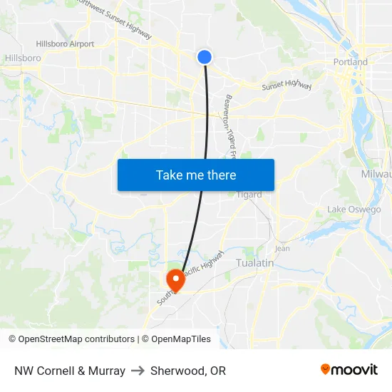 NW Cornell & Murray to Sherwood, OR map