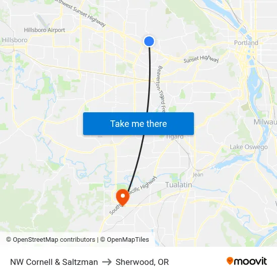NW Cornell & Saltzman to Sherwood, OR map