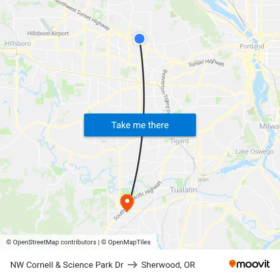 NW Cornell & Science Park Dr to Sherwood, OR map