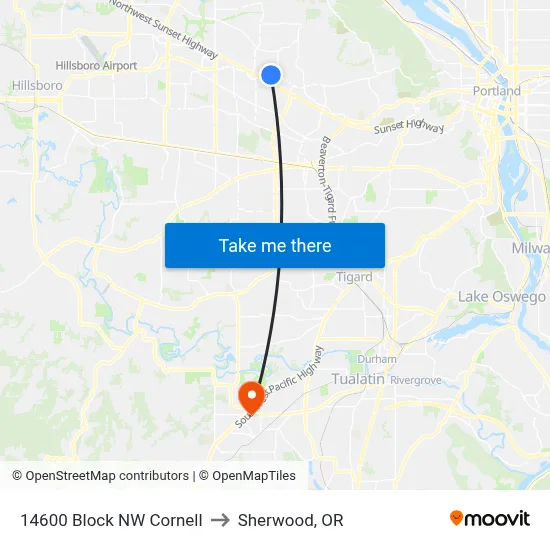 14600 Block NW Cornell to Sherwood, OR map