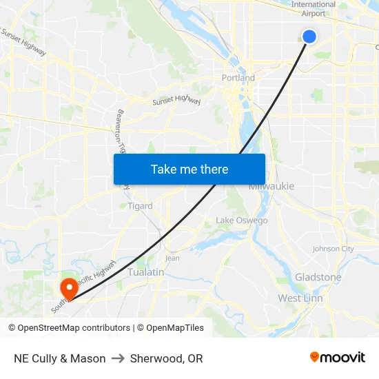 NE Cully & Mason to Sherwood, OR map