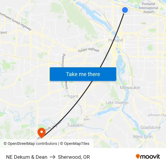 NE Dekum & Dean to Sherwood, OR map