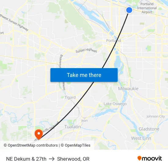 NE Dekum & 27th to Sherwood, OR map