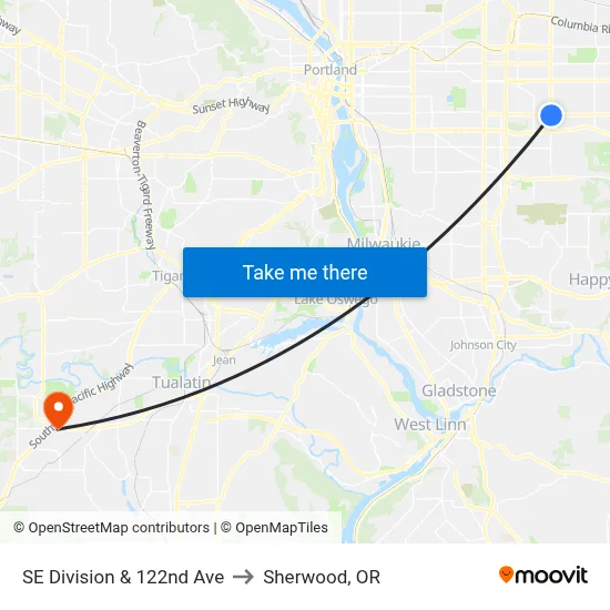 SE Division & 122nd Ave to Sherwood, OR map