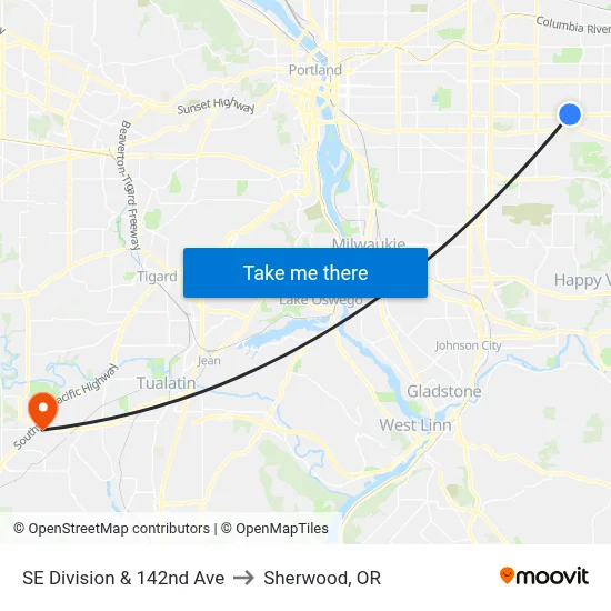 SE Division & 142nd Ave to Sherwood, OR map