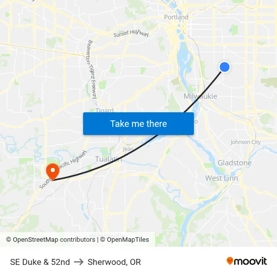 SE Duke & 52nd to Sherwood, OR map
