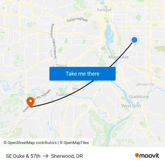 SE Duke & 57th to Sherwood, OR map