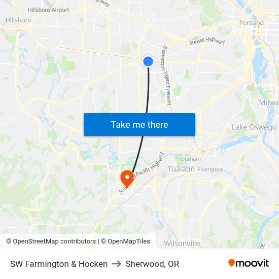 SW Farmington & Hocken to Sherwood, OR map