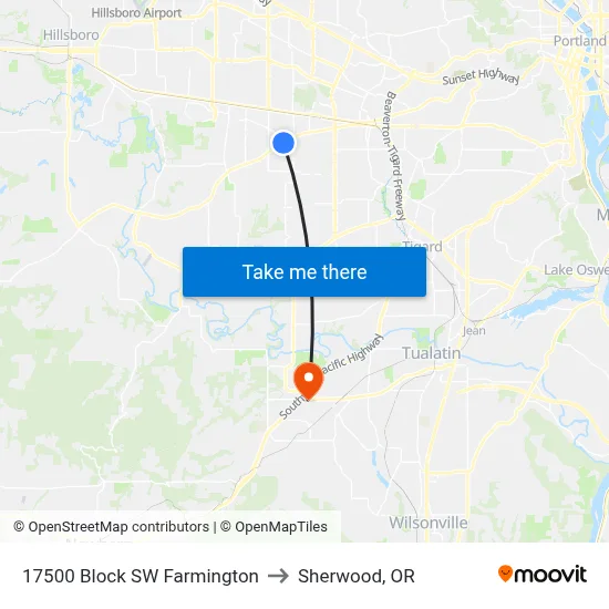 17500 Block SW Farmington to Sherwood, OR map