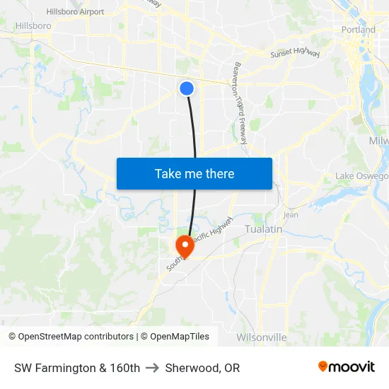 SW Farmington & 160th to Sherwood, OR map