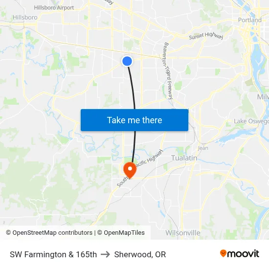 SW Farmington & 165th to Sherwood, OR map