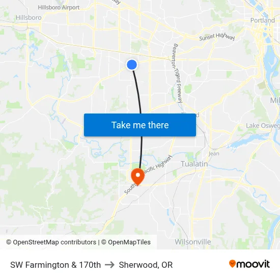 SW Farmington & 170th to Sherwood, OR map