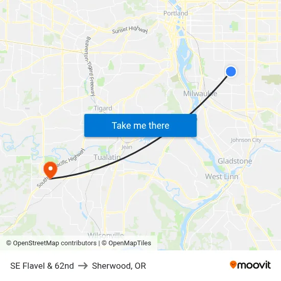 SE Flavel & 62nd to Sherwood, OR map