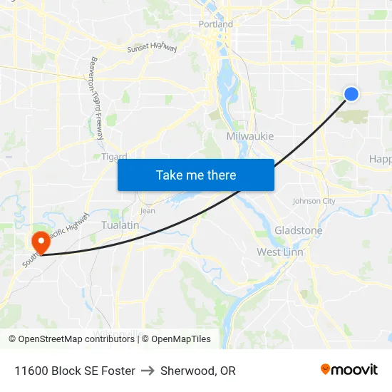 11600 Block SE Foster to Sherwood, OR map