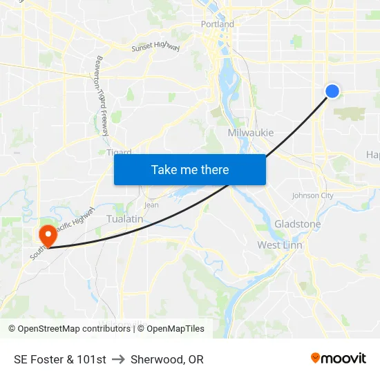 SE Foster & 101st to Sherwood, OR map