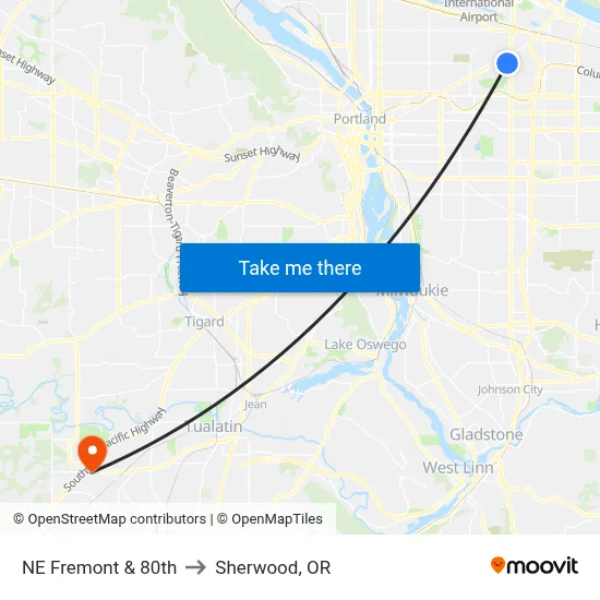 NE Fremont & 80th to Sherwood, OR map