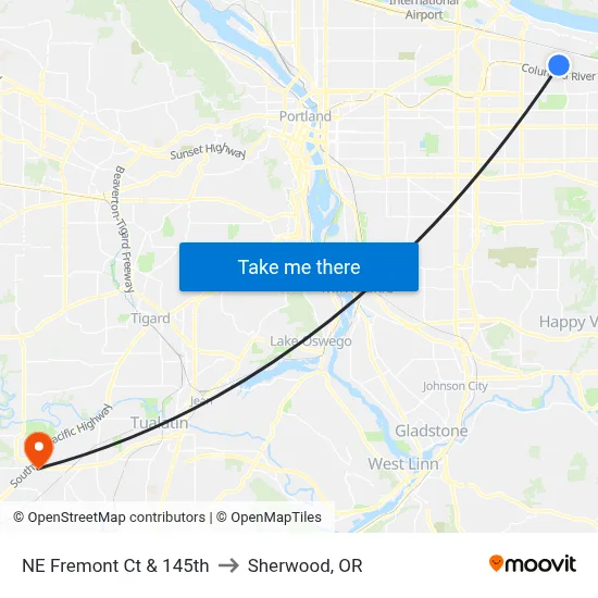 NE Fremont Ct & 145th to Sherwood, OR map